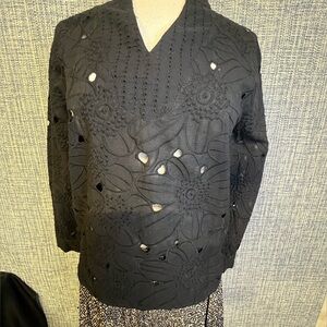 Adiva Black Floral Cutout Women's Blazer